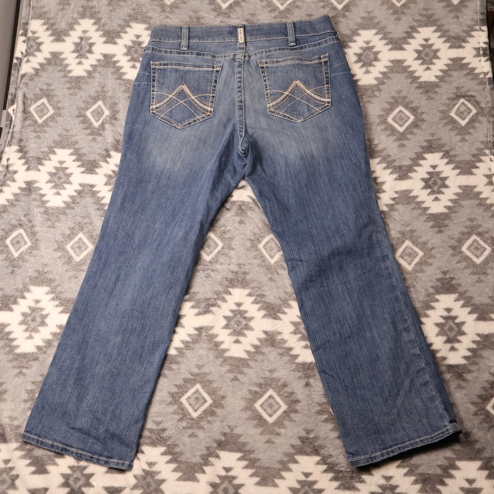 Ariat REAL Denim Mid Rise Bootcut Jeans Med Wash 34R 36x31" Paisley Waistband